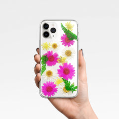 Colorful pressed flowers phone cases