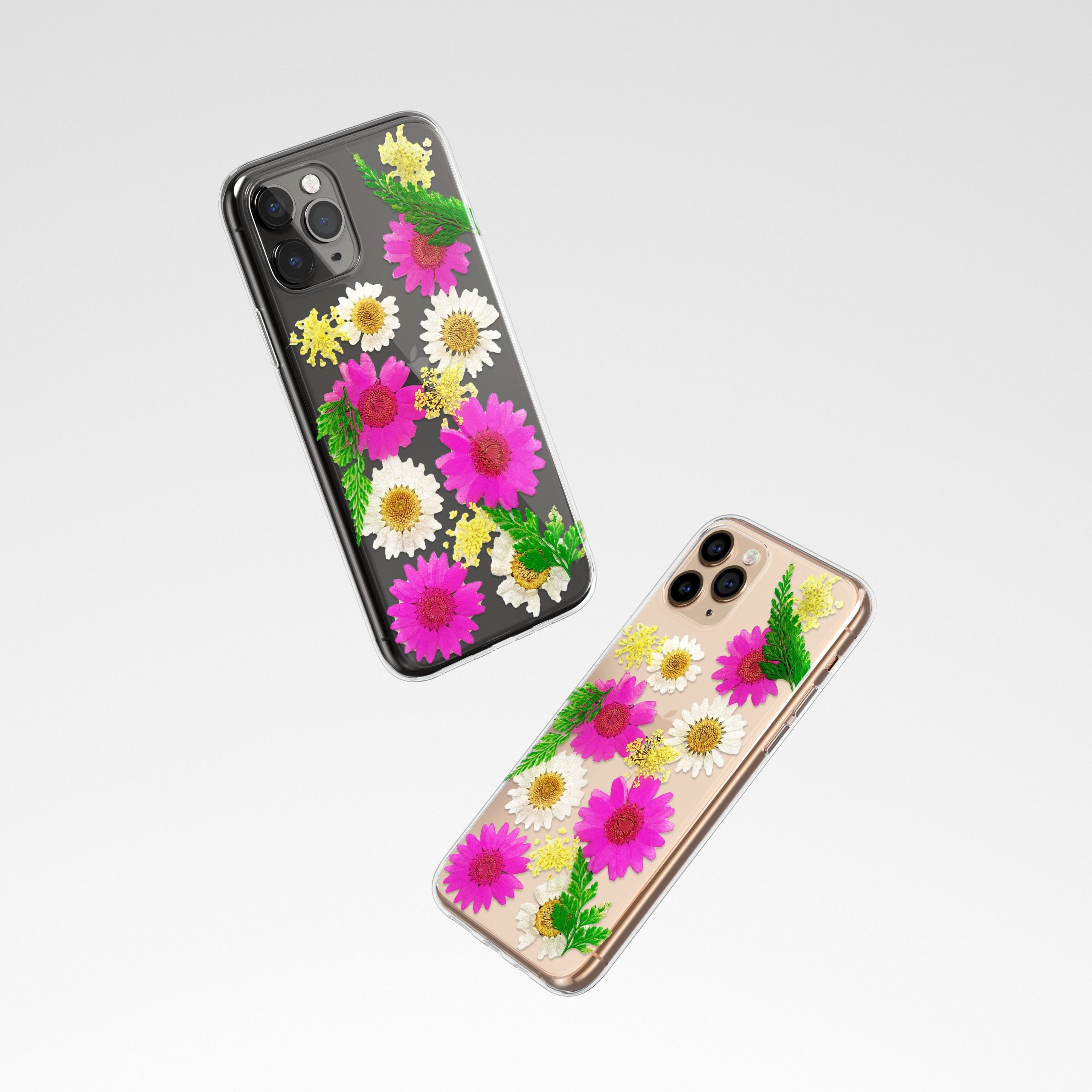 Colorful pressed flowers phone cases